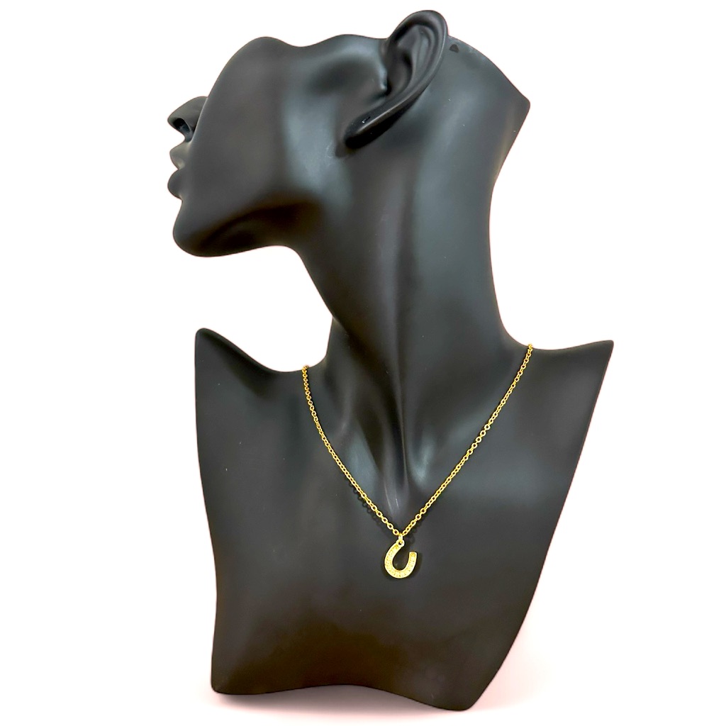 Lucky Horseshoe Charm Necklace In Gold Plated Stainless Steel - 18” * Free S/H *